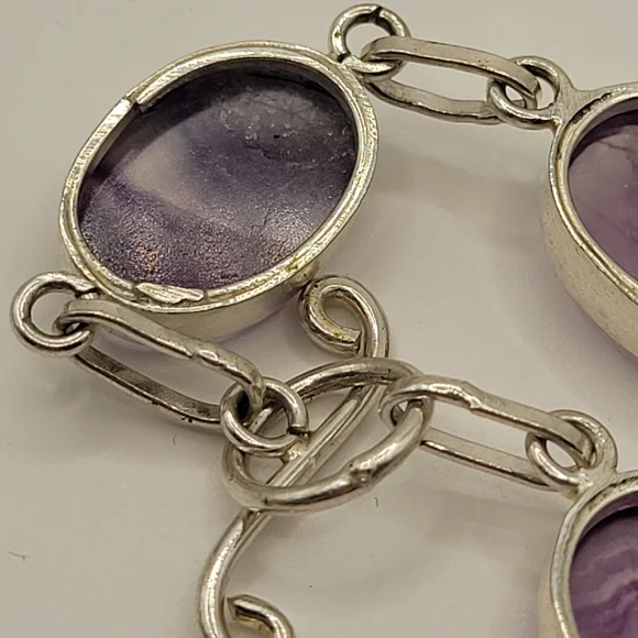 Modern Purple Fluorite Sterling Silver Link Bracelet
